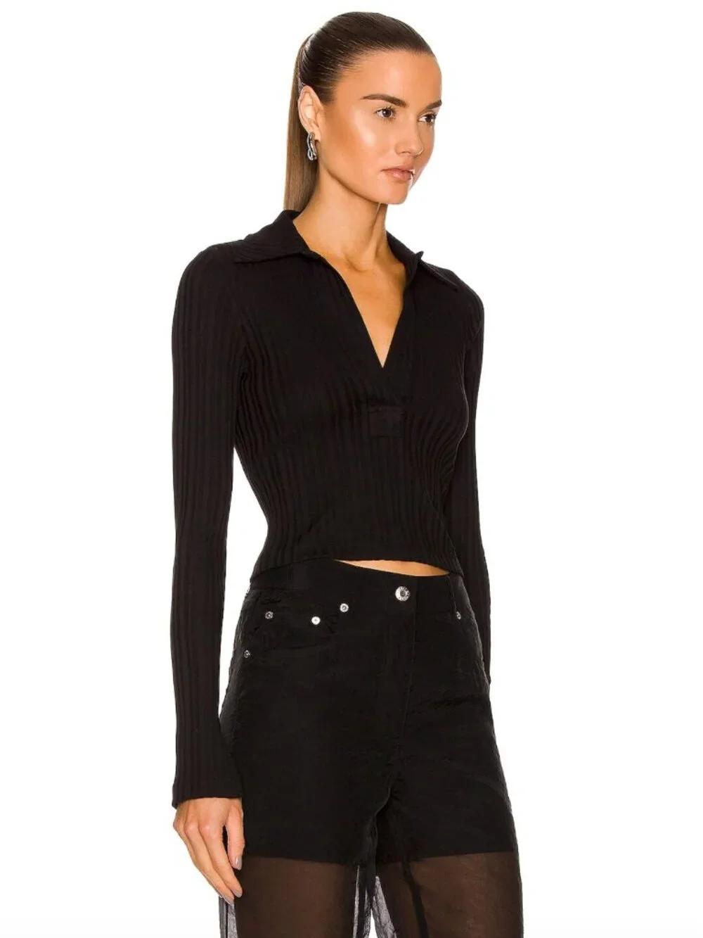 Helmut Lang Long Sleeve Crop Polo Top
